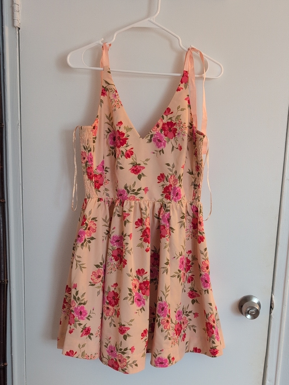 The Occasion By Old Navy Peach Floral Tie-Shoulder Fit And Flare Dress